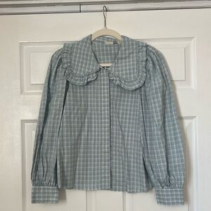 Levi’s Blue Plaid Blouse with Ruffled Collar